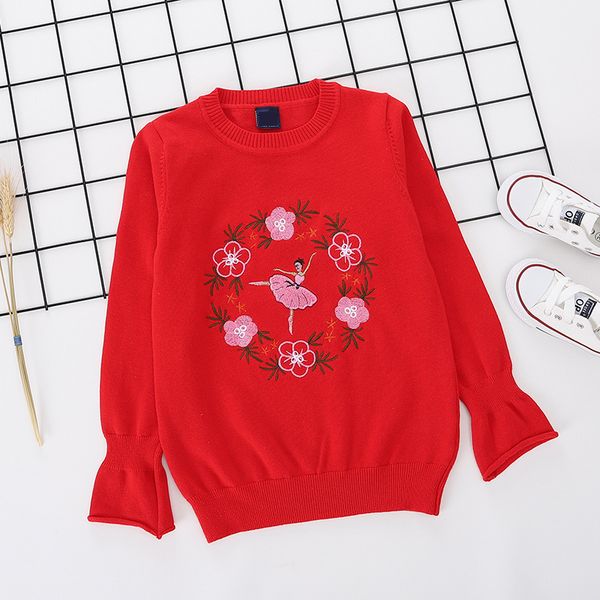 

2019 wear baby girl's pullover c children's wear girl's round collar ballet girls autumn winter embroider knitted cotton swea, Blue