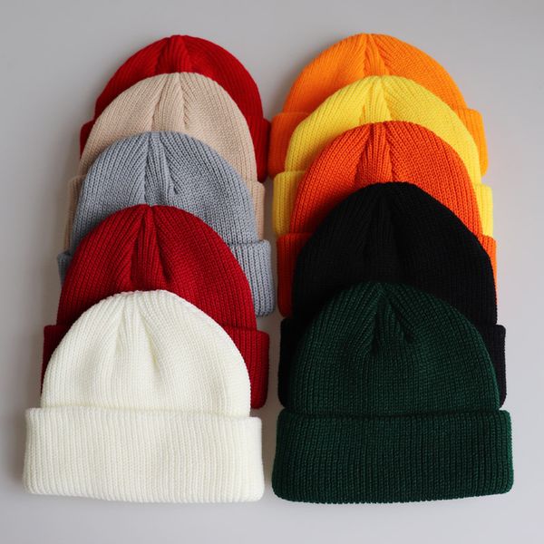 

winter ribbed knitted cuffed short melon cap solid color skullcap baggy retro ski fisherman docker beanie hat slouchy dhl aale397, Yellow