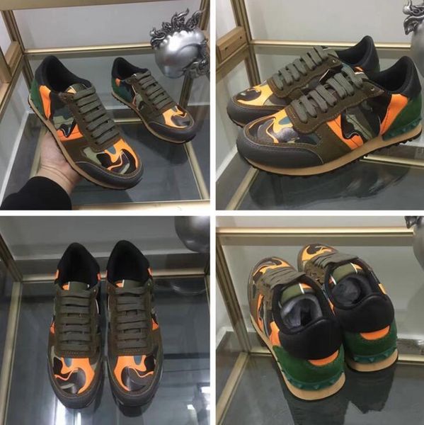 

new shoes[original box] fashion stud camouflage sneakers shoes footwear men women flats designer rockrunner trainers casual shoes c01, Black