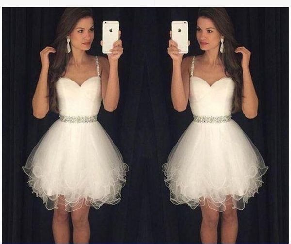 

short white tulle homecoming dresses spaghetti sweetheart beaded waistline zipper back mini graduation prom party dresses, Red