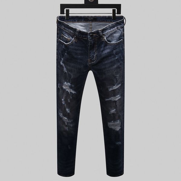 

2020 топы мужские письмо печатных черные джинсы модельер slim fit низкая талия байкер джинсовые брюки хип-хоп мотоцикл мужчины узкие джинсы, Blue