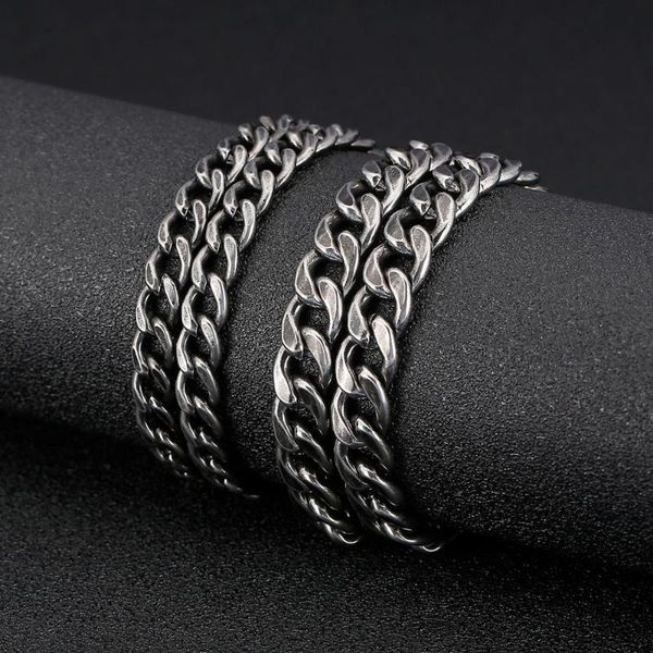 

8/10mm width vintage men's chain necklace hip hop cuban 316l stainless steel black men's fashion jewelry gift, Silver