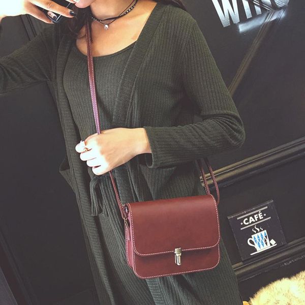 

pinshang women retro small square shoulder bag pu leather solid color lady crossbody messenger bag
