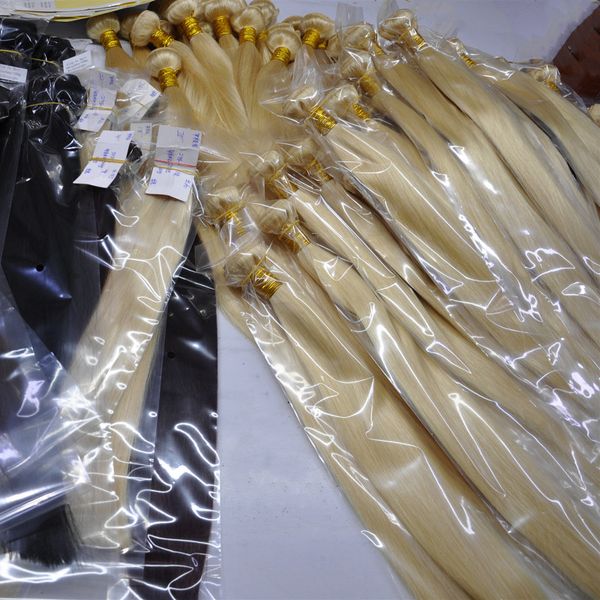 Лучшая продажа Блондинка Цвет 613 # Связки перуанские прямые выдвижения человеческих волос 10inch Для 28inch Remy Бразильские волосы Уток