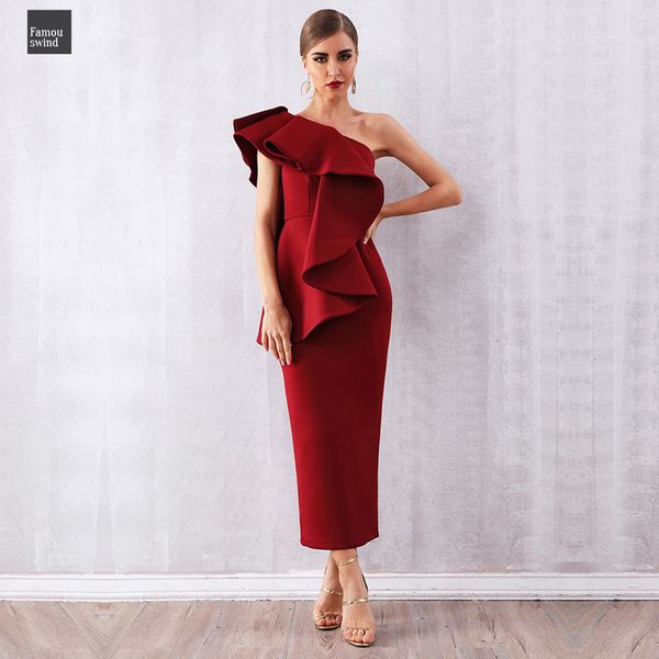 

женщины summer party платье знаменитости vestidos verano 2019 sexy рукава оборки бордовые одно плеча twill bodycon клуб платье, Black;gray