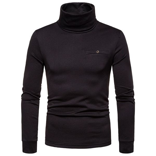 

autumn and winter new men's plus size plus velvet solid color slim long-sleeved high collar casual bottoming shirt men j784, White;black