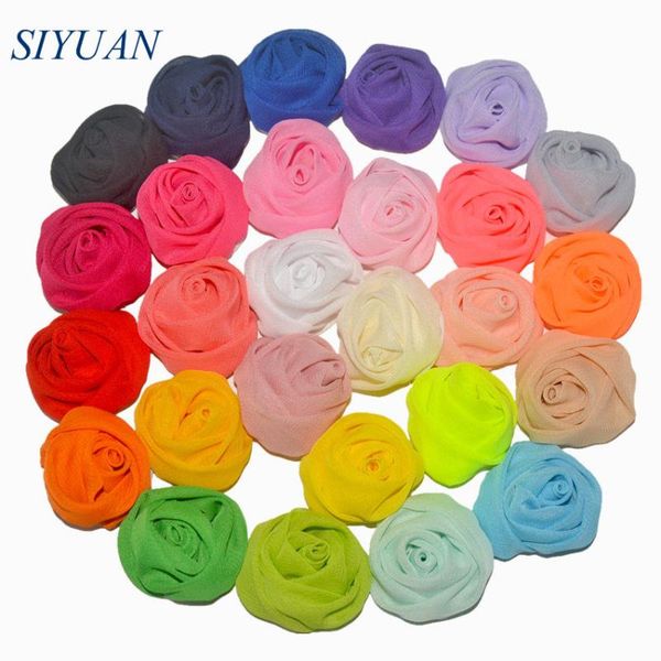 

120pcs / серия 1,5 дюйма катаной ткани шифон цветок розы для броши headwear домашнего украшение 27 цвет th272, Slivery;white