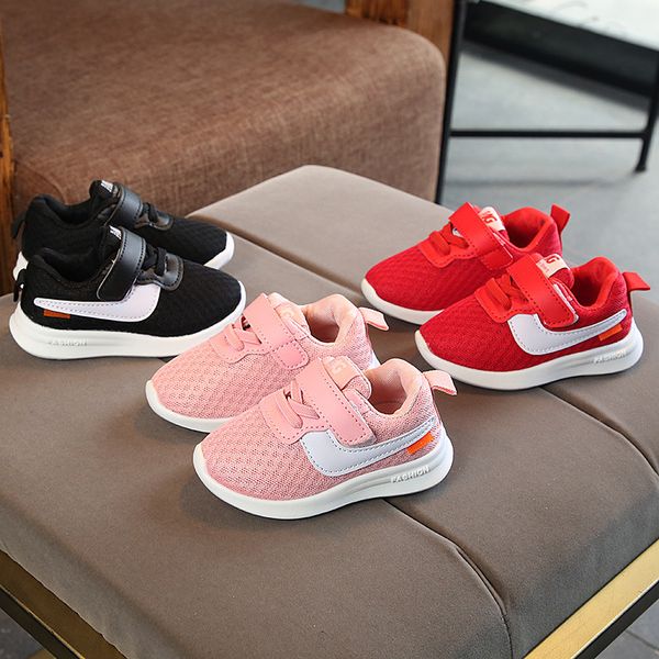 

2019 1 to 3 year old breathable baby sports shoes fashion boys girls flat shoes non-slip soft kids sneakers high quality, Black
