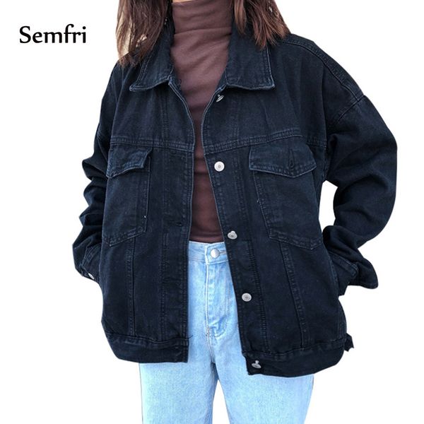 

semfri casual black jeans jacket 2019 women korean loose pocket denim coat female cowboy winter jean coat outwear jaquetas, Black;brown