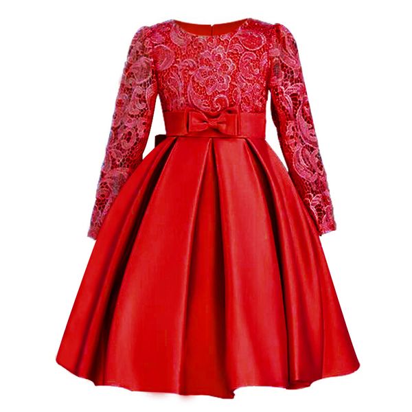 

christmasgirls dresses long sleeve bud silk bowknot clothes wedding party dress for girl children's princess dresses y190516, Red;yellow