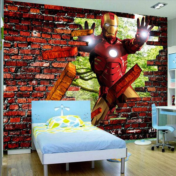 3d Iron Man Wallpaper Custom 3d Brick Wall Mural Super Hero Photo Wallpaepr Avengers Wall Covering Bedroom Living Room Sofa Tv Background Pictures