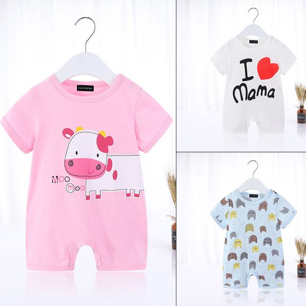 

newborn baby boy girl jumpsuit outfit cotton catoon print baby short sleeve clothes outfits, Blue