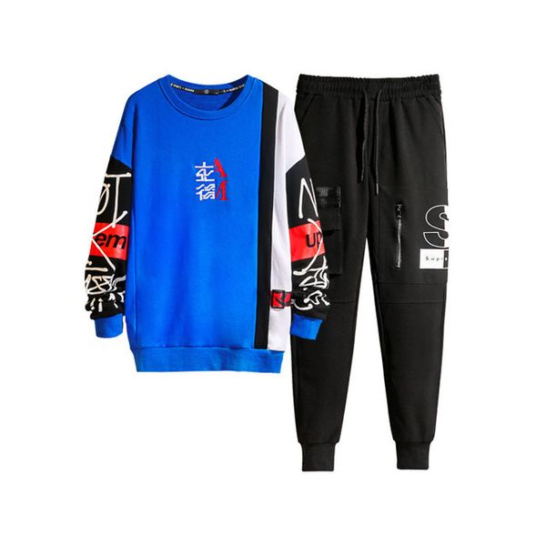 

2019 new man's printed hoodie two-piece set men's personality doodle leisure set casual sports suit men, Gray