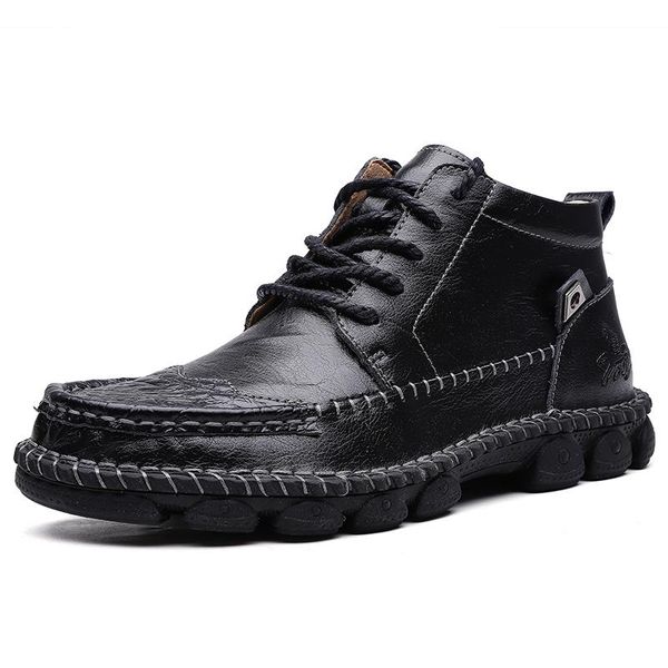 

2019 new uexia new split leather fashion men boots non-slip ankle boots working sneakers anti-skid rubber round toe high top, Black