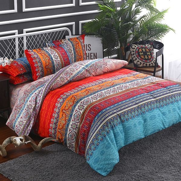 

langria bedding set 4 size new luxury bohemian colorful duvet cover bed linen 2/3pcs set pillowcase print twin full  king