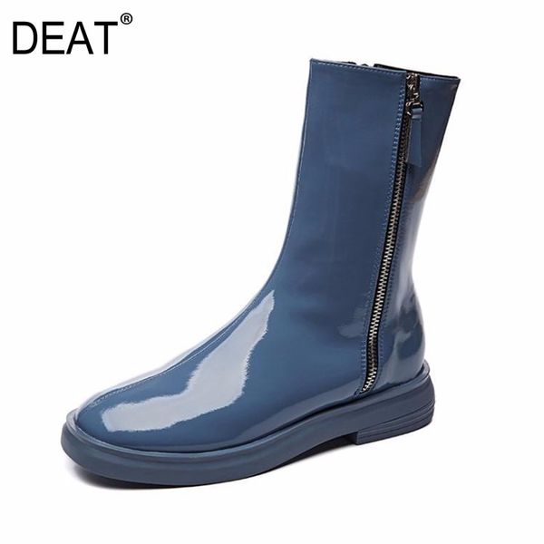 

deat] 2019 round toe double zipper patent leather casual velvet shoes women short boots new autumn winter fashion tide 10f162, Black
