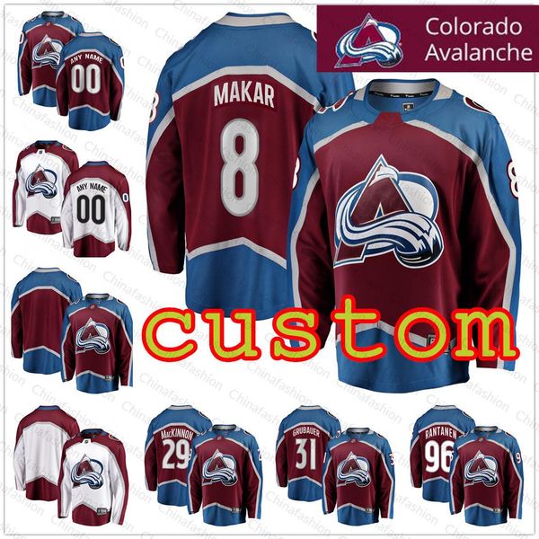 

custom colorado avalanche jersey nathan mackinnon jersey gabriel landeskog nikita zadorov philipp grubauer makar ice hockey jersey, Black;red