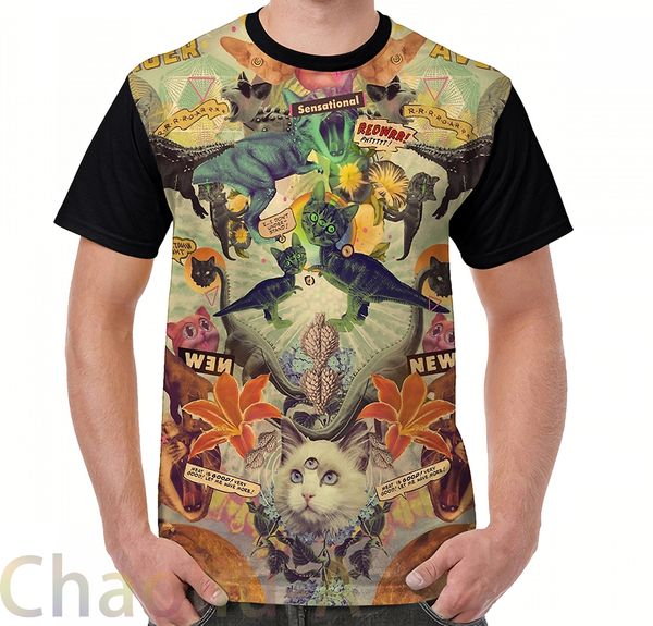 

meowosaurus t-shirt men funny printed t shirt women tees short sleeve casual tshirts, White;black