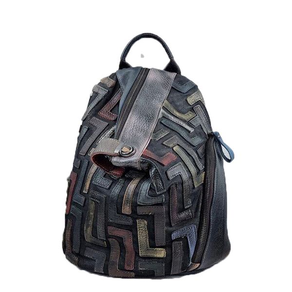 

anti-theft genuine leather vintage backpack women retro chic patchwork daily knapsack female natural leather feminine packsack
