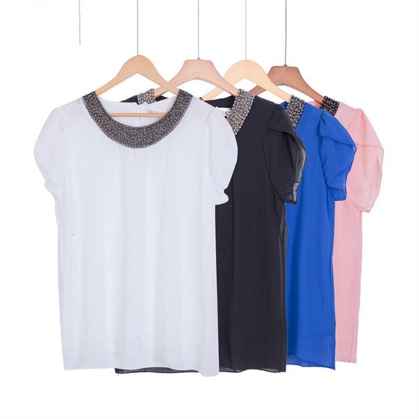 

ladies designer chiffon blouses exclusive 9 color 4xl new blouses women loose chiffon casual beading blouse pullover shirt 1006, White