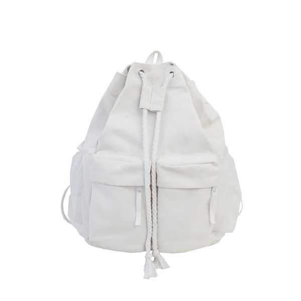 

korean version of the new retro drawstring canvas casual shoulder bag wild college students outdoor multi-pocket travel bag