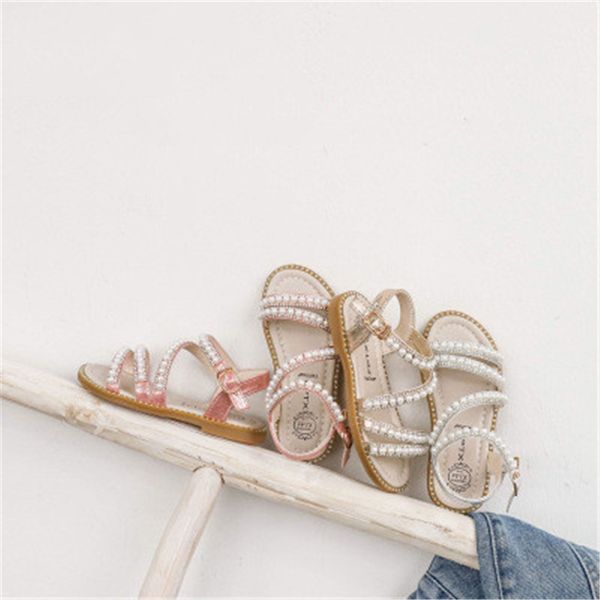 

2020 korean baby girl sandals pearl children's shoes summer fashion new soft bottom open toe princess sandals girl shoes t200427, Black;red