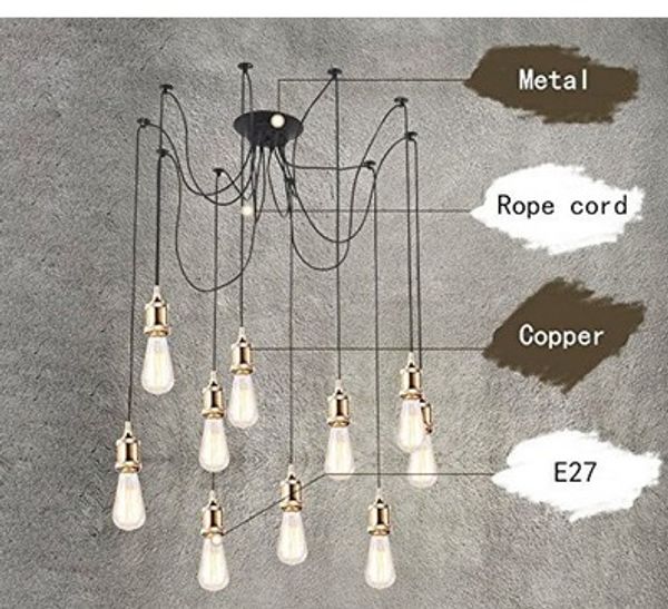 Retro Lampadario E27 Lampada a spider Pendente Pendente Portalampadina Edison FAI DA TE Lampade Lampade Lanterne Buckingham Filo Escludi Bulbs AC 110-240V