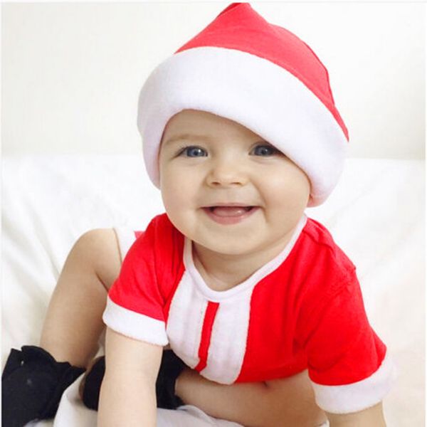 

newborn baby girl boy christmas costume santa claus hat romper clothes outfits christmas clothes short sleeves xmas sets, White