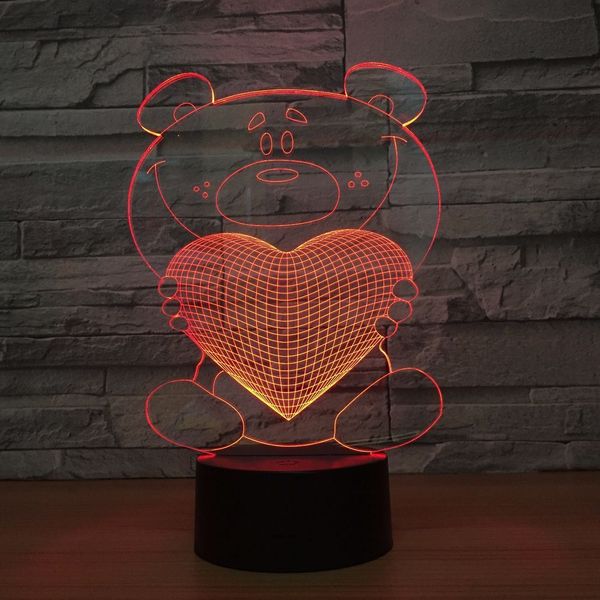 

bear hug love 3d led night light colorful bar bedroom decoration fixtures birthday holiday gift for kids room lights drop ship