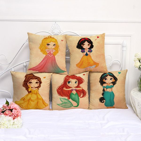 

принцесса pattern подушка квадратный корпус бросьте наволочки льняных cotton square наволочка гостиной диван 45x45cm наволочку