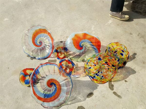 

multi colored new design art wall hanging letus flower plates from china 100% hand blown wall lights