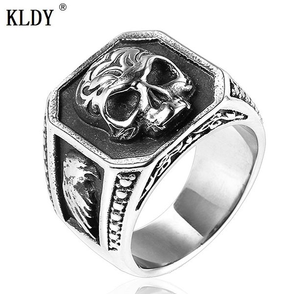 

kldy gothic men's ring biker skull ring viking stainless steel eagle male rings men jewelry bague homme titanium steel drop ship, Silver