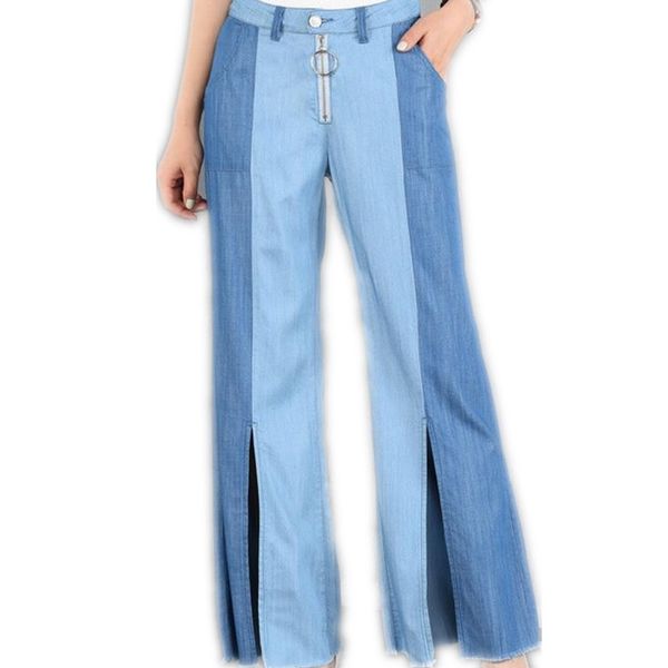 

new loose women jeans split high waist wide leg jeans, Blue