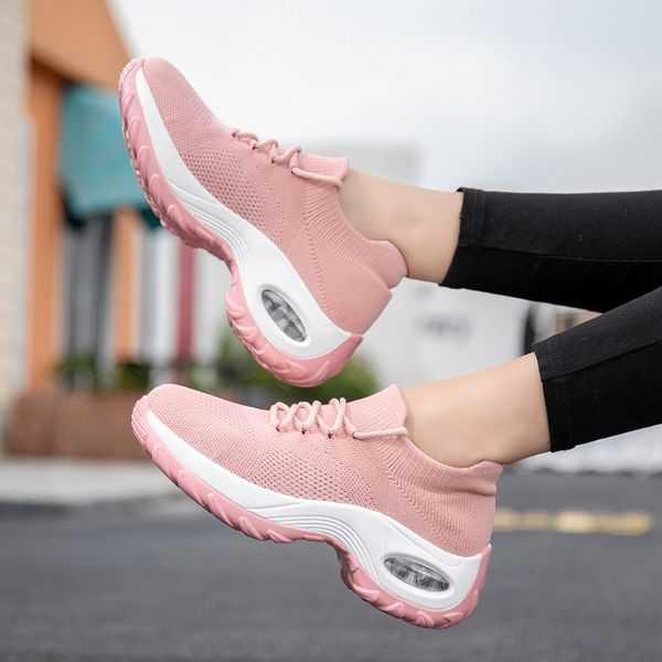 

popular style 2019 spring new large women's shoes air cushion, flying knitting sneakers shoes socks a substitute running