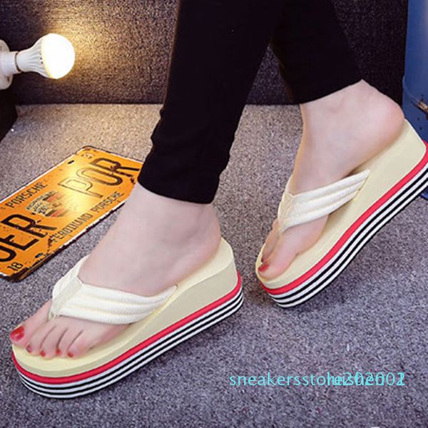 

2017 new summer fashion high-heeled women slippers beach shoes home slippers towels thick bottom flip flops s01, Black