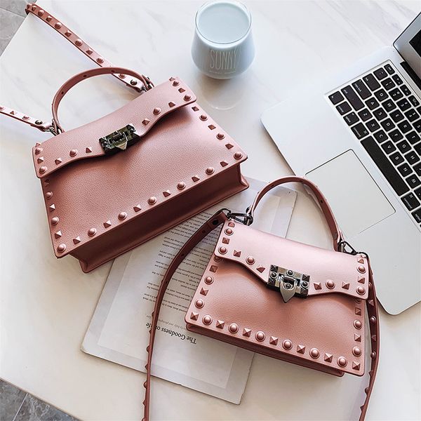 

elegant female tote bag 2019 fashion new pu leather women's handbag rivet lock shoulder messenger bag