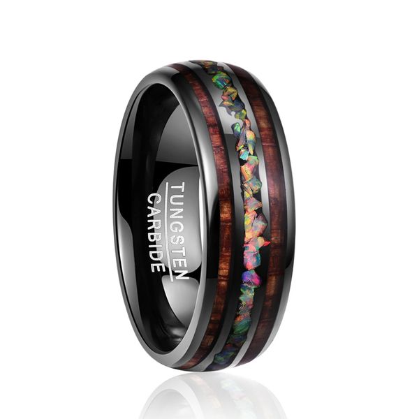

aprilgrass brand designer tungsten carbide ring opal hawaii koa wood komaru width 8mm color rainbow tungsten steel ring sel