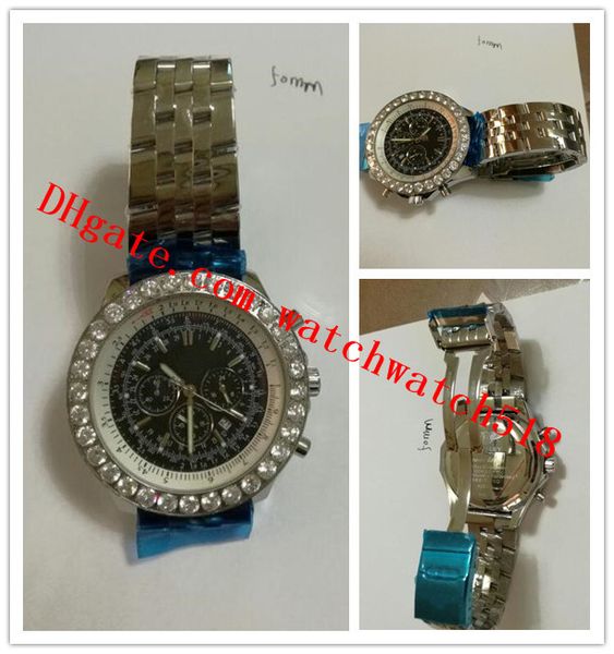 

latest version luxury watch 47mm chronomat watch steel diamond bezel mens sports watches vk quartz chronograph men's watch, Slivery;brown