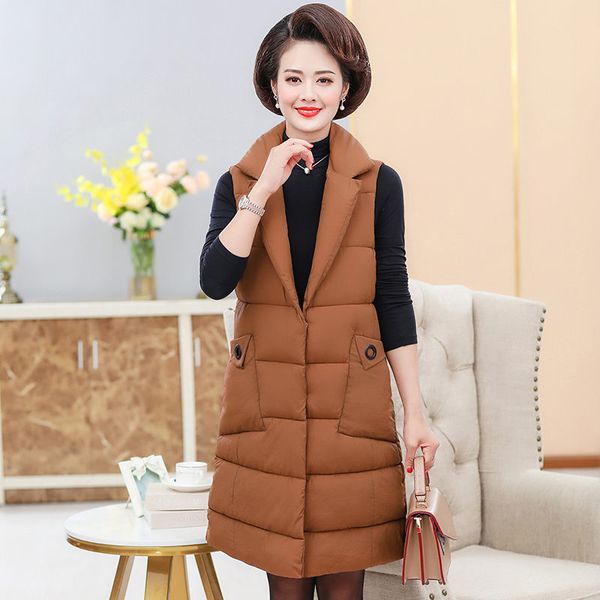

turn-down collar down vest women autumn new middle-aged parka waistcoat sleeveless fashion pockets long down cotton jacket f2781, Black;white