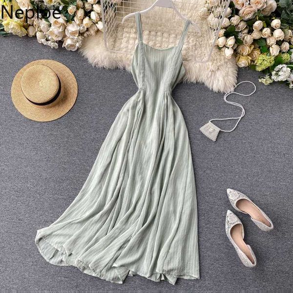 

neploe dress women fashion v neck sleeveless camis ladies vestidos summer 2020 elegant slim waist a line female dresses 1a1173, Black;gray