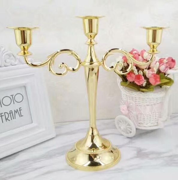 Silver Gold Bronze Black 3 Arms Metal Pillar Candle Holders