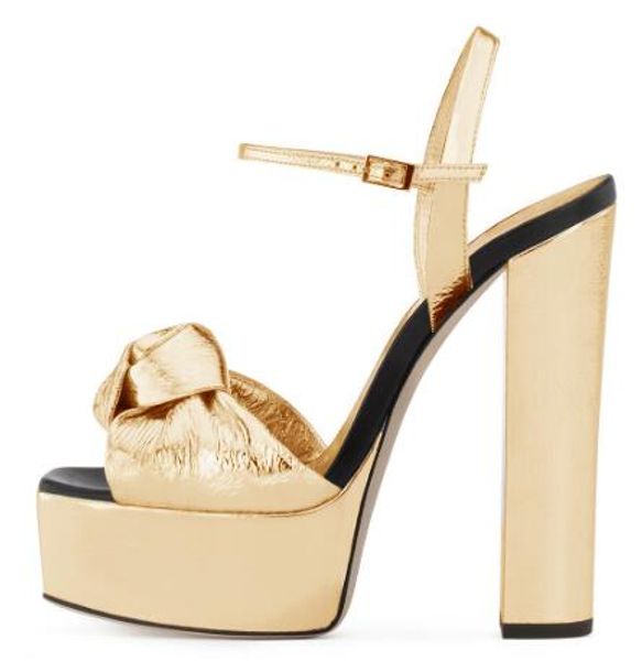 

gold sliver platform knotted high heel sandals woman supper heel dress shoes chunky heels summer big size shoes ladies, Black