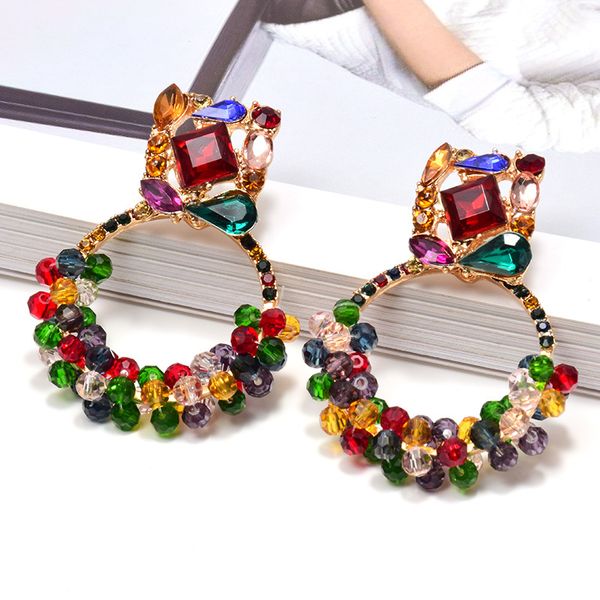 

new geometric colorful rhinestone dangle drop earrings high-quality crystals beads jewelry accessories for women wholesale, Silver