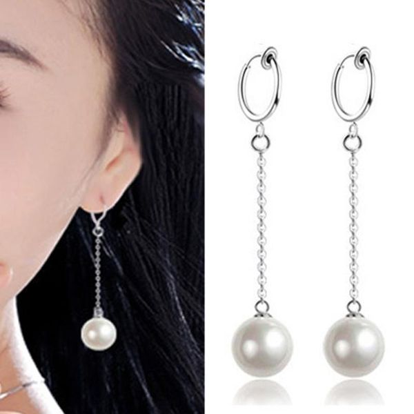 

1pair fashion pearls ear stud/ear clip titanium steel women no ear hole open round earrings, Golden