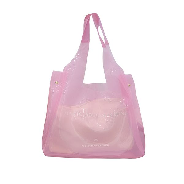 

2020 ins women bag large capacity pvc shopping tote bag fashion pink silicone handbags womens jelly shoulder bags purse