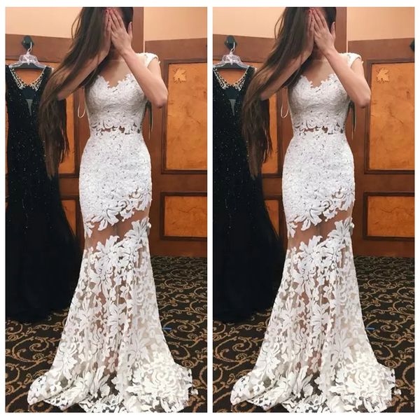 

2019 sheer lace appliques slim mermaid prom dresses sleeveless sweep train long women formal evening party gowns simple long special gowns, Black