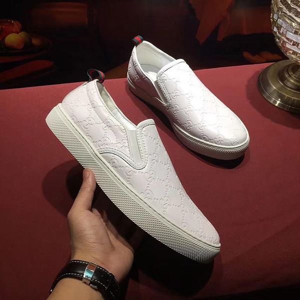 

fashion mens casual shoes genuine leather embossing luxury sneaker mens shoes mens loafers shoes ing, Black