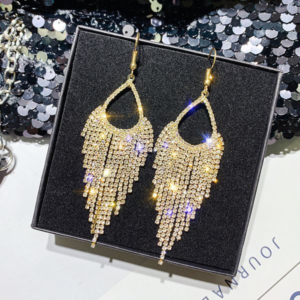 

fyuan long tassel geometric drop earrings for women 2019 bijoux shiny full rhinestone crystal dangle earring statement jewelry, Silver