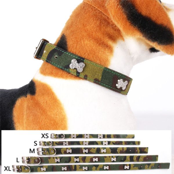 

pet collar rhinestone bone dog collar canvas material woods camouflage strap necklace small medium dogaccessories pet supplies