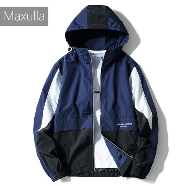 

maxulla new spring hooded jackets men patchwork anorak jackets hip hop causal zipper windbreak jacket street wear mla002, Black;brown